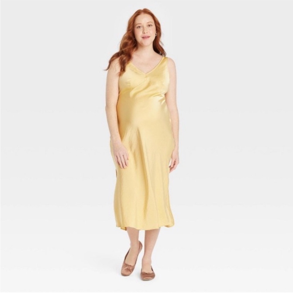 NWT Isabel Maternity by Ingrid & Isabel Yellow Midi Slip Dress Size Large